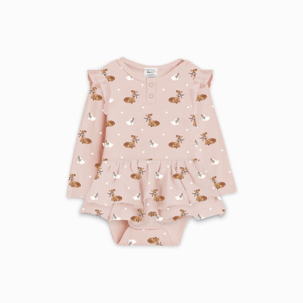 Classic Fawn Long Sleeve Onesie Flutter Dress - Girls Baby Clothing