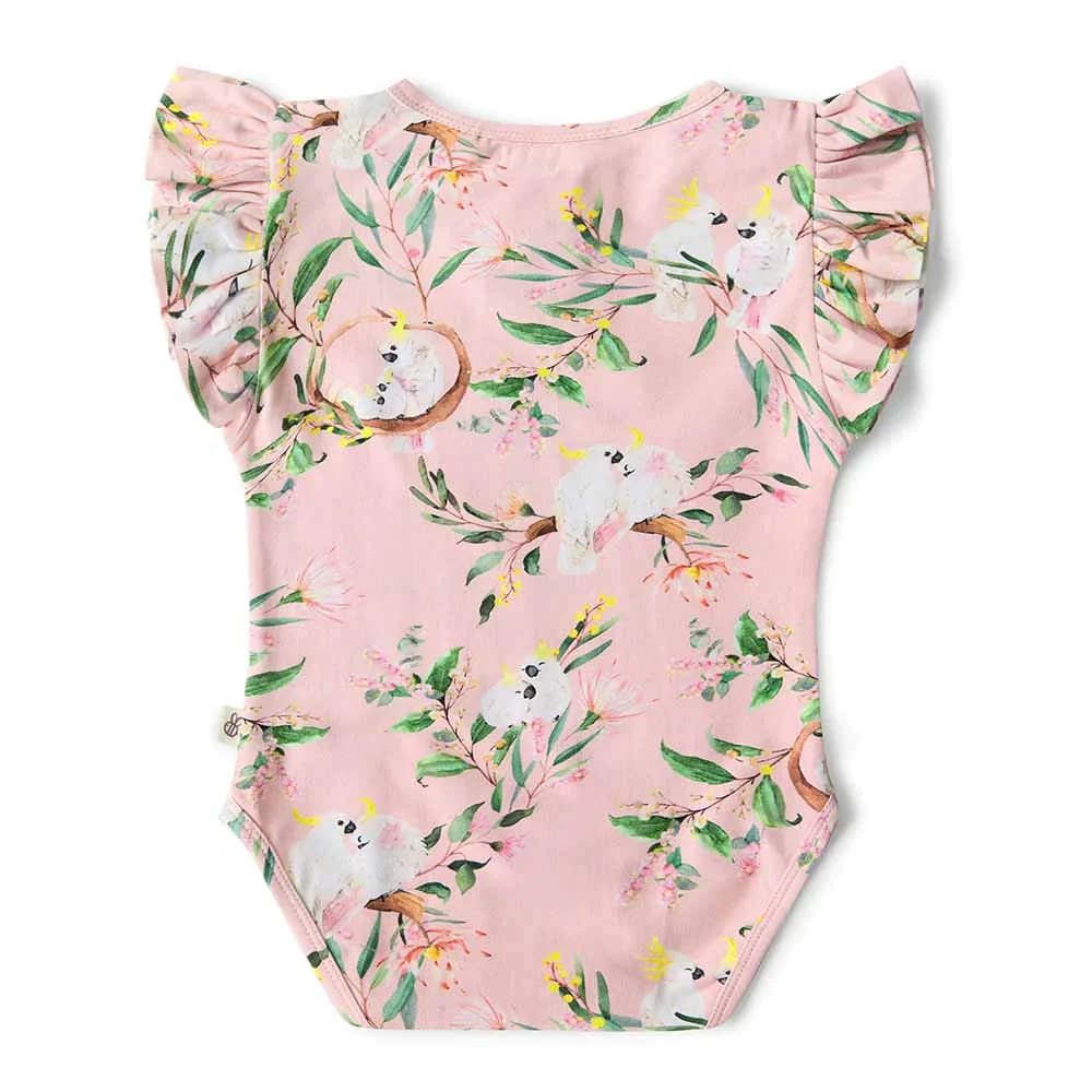 Cockatoo Short Sleeve Organic Bodysuit with Frill - Baby Girl Clothing