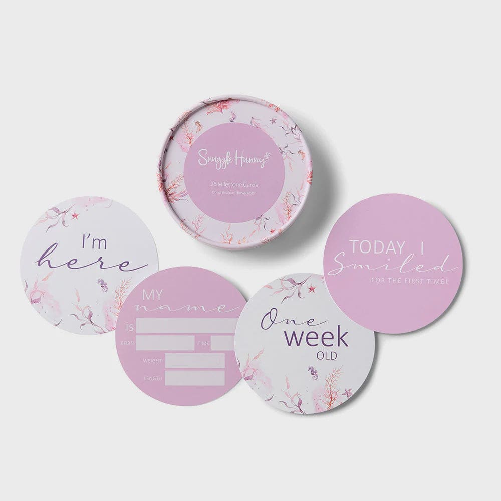 Coral &amp; Lilac Reversible Milestone Cards - Birth Announcements