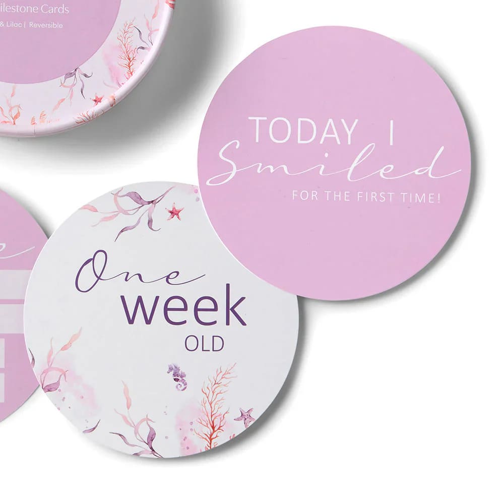 Coral &amp; Lilac Reversible Milestone Cards - Birth Announcements