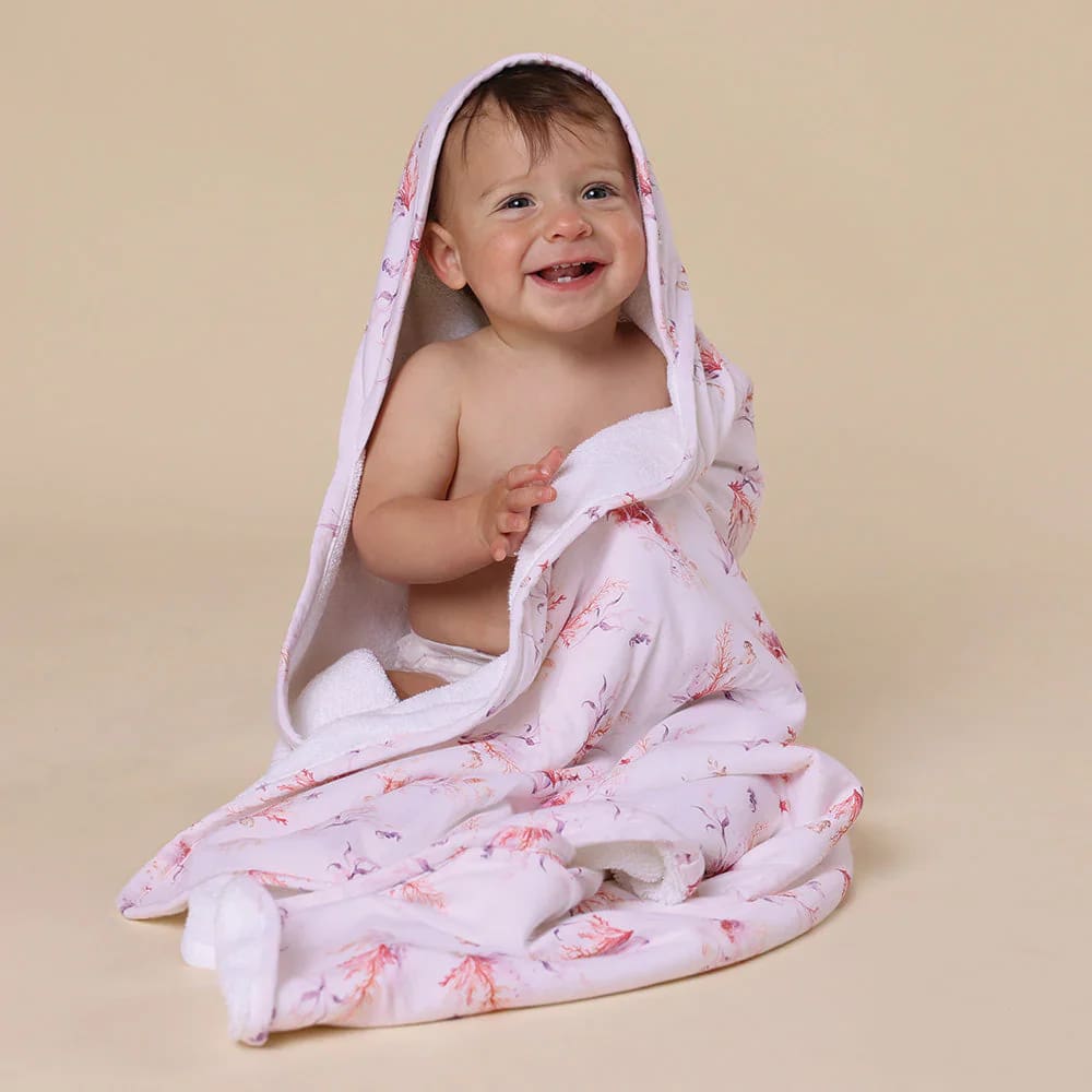 Coral Organic Hooded Baby Towel - Hooded Towels