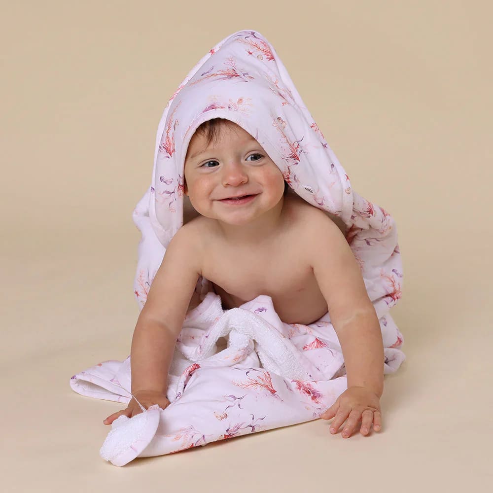 Coral Organic Hooded Baby Towel - Hooded Towels