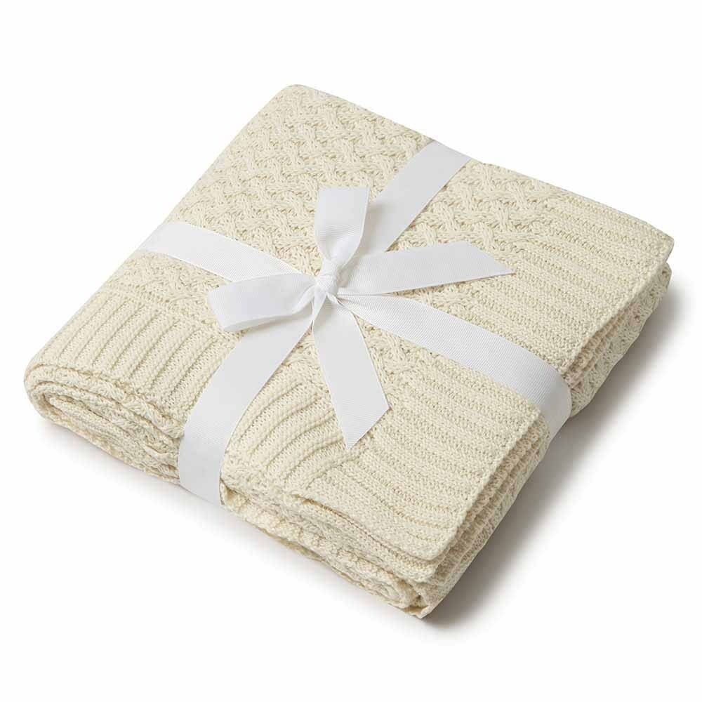 Cream - Diamond Knit Baby Blanket - Blankets