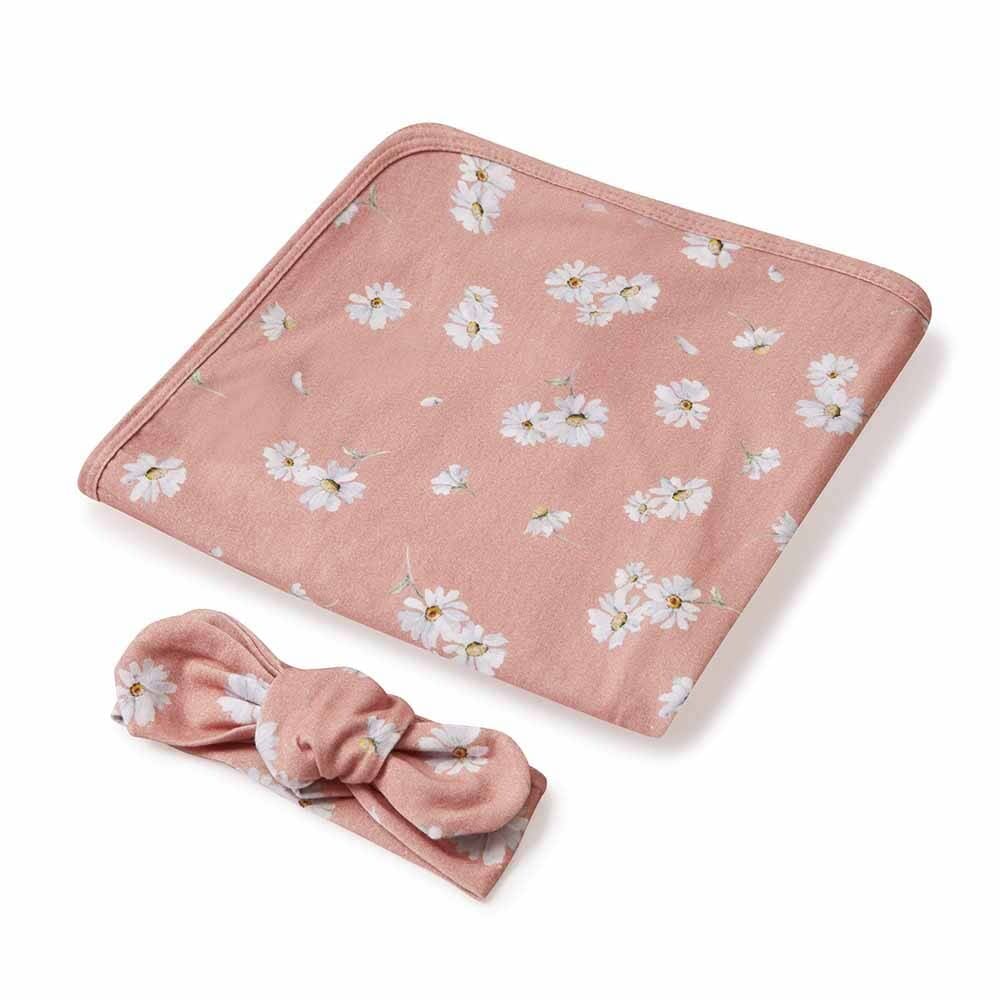 Daisy - Baby Jersey Wrap & Topknot Set - Muslins Wraps & Swaddles