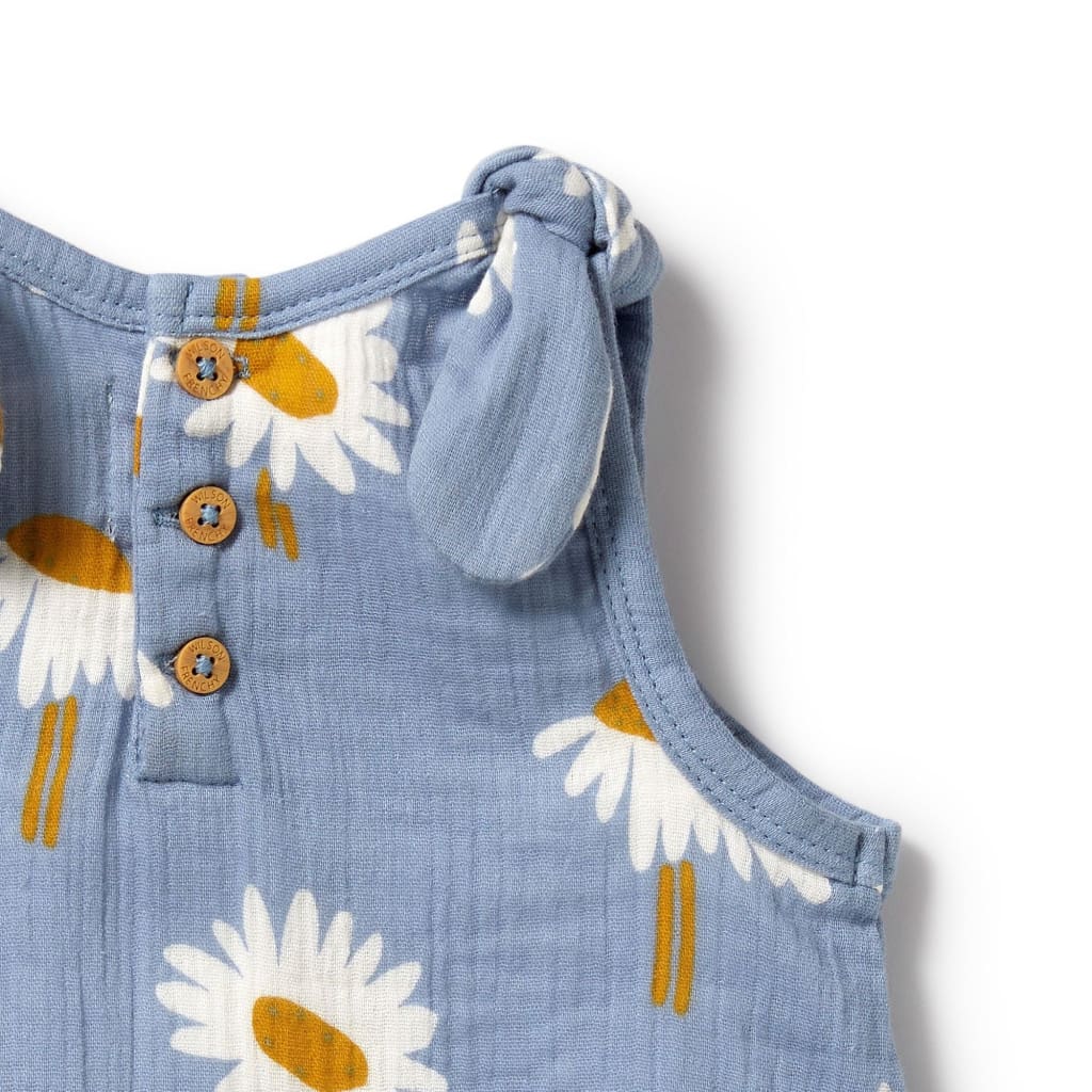 Daisy Floral Organic Crinkle Tie Playsuit - Baby Girl Clothing