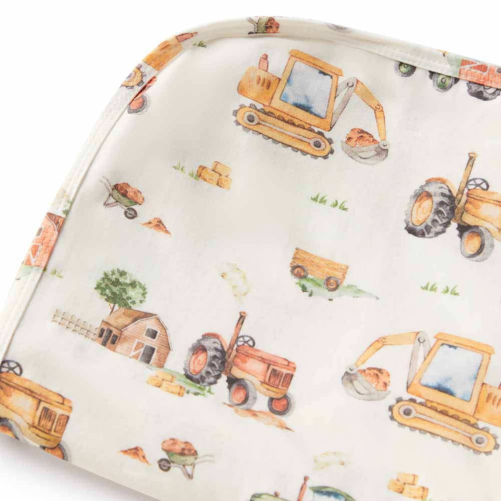 Diggers &amp; Tractors Jersey Wrap Beanie Set - Muslins Swaddle Wraps