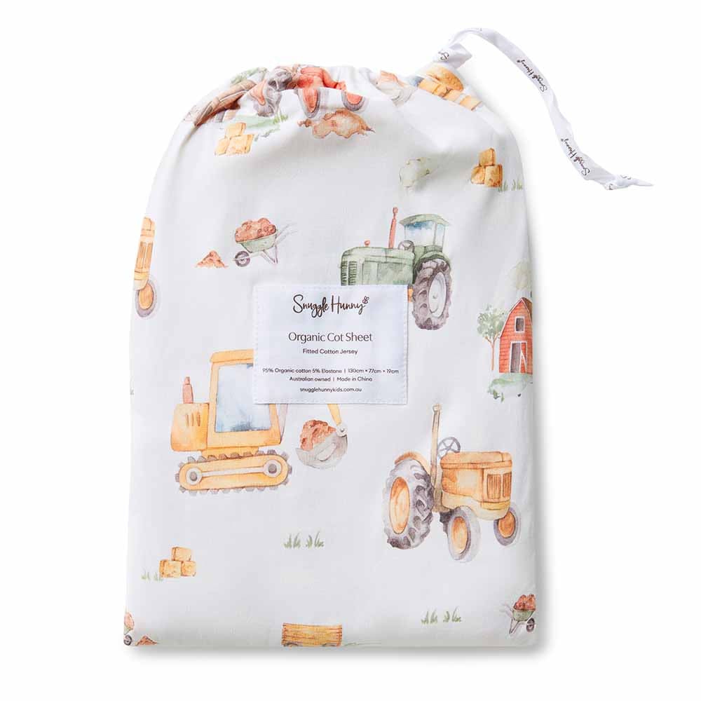 Diggers & Tractors Organic Fitted Cot Sheet - Bassinet Sheets