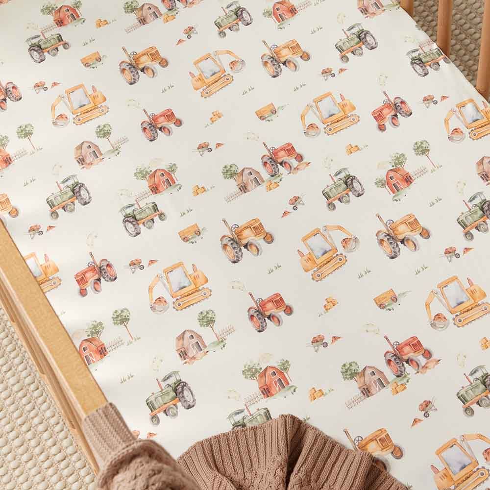 Diggers &amp; Tractors Organic Fitted Cot Sheet - Bassinet Sheets