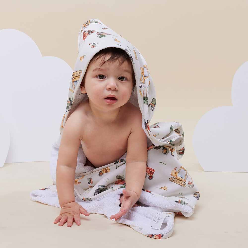 Diggers &amp; Tractors Organic Hooded Baby Towel - Towels