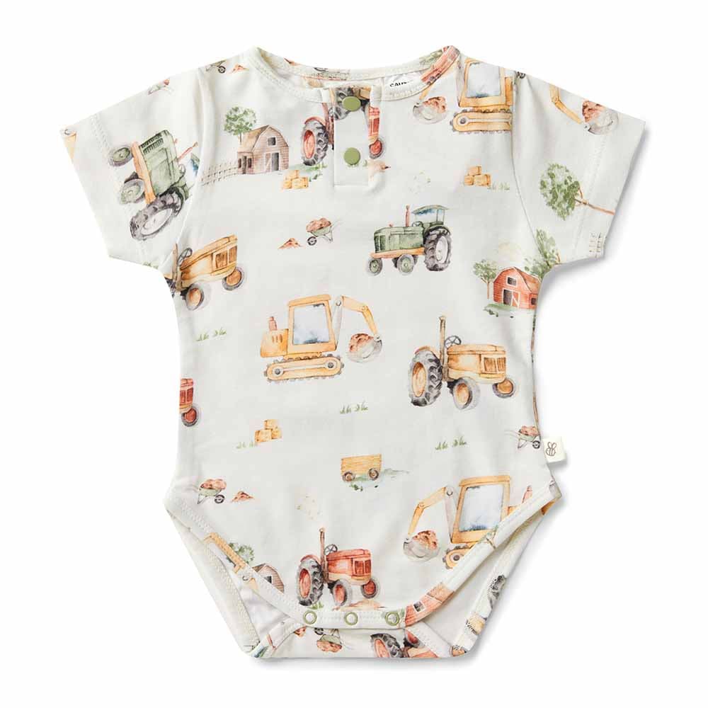 Diggers &amp; Tractors Short Sleeve Organic Bodysuit - Baby Boy Clothing