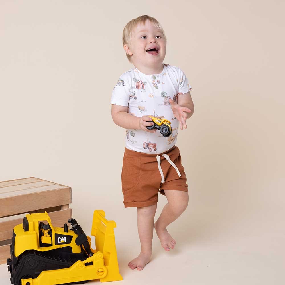 Diggers &amp; Tractors Short Sleeve Organic Bodysuit - Baby Boy Clothing