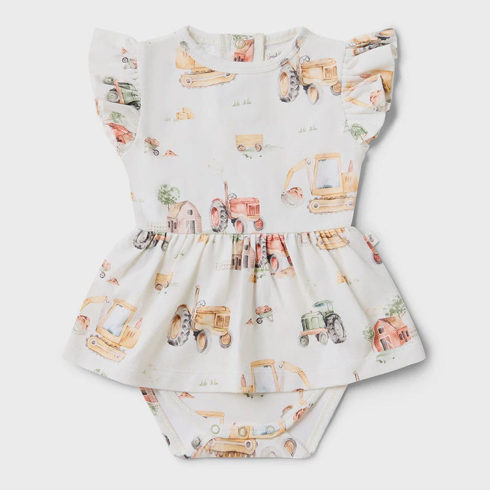 Diggers &amp; Tractors Short Sleeve Organic Dress - Baby Girl Clothing