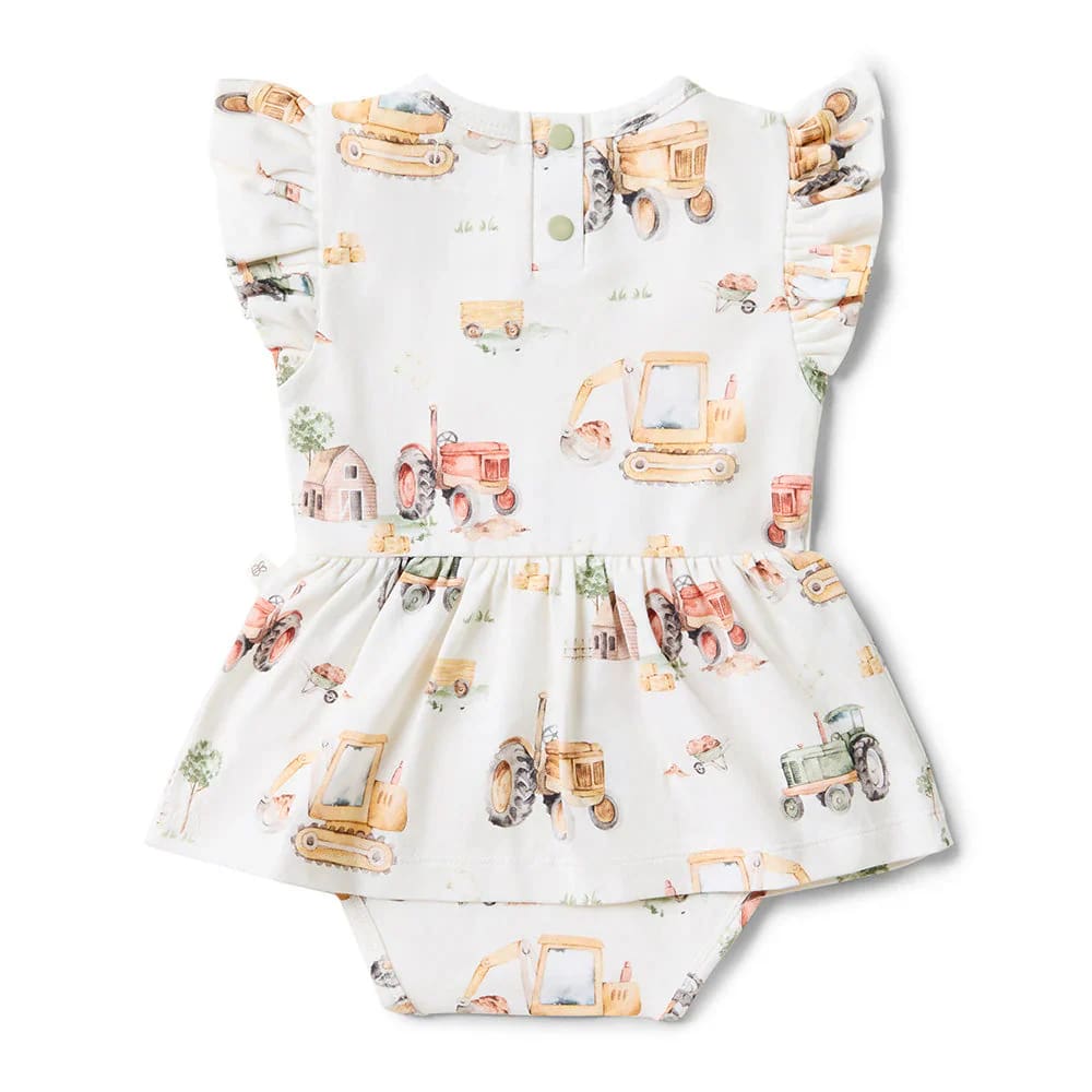 Diggers &amp; Tractors Short Sleeve Organic Dress - Baby Girl Clothing