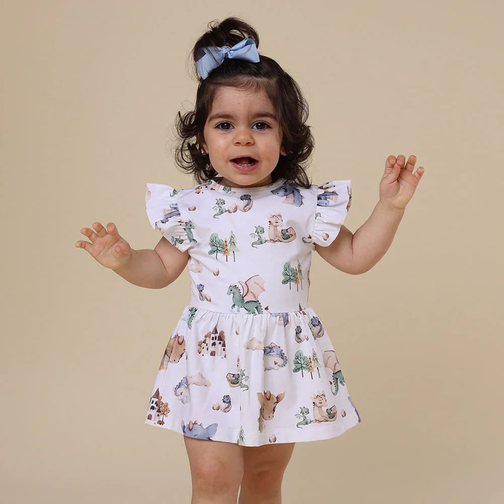 Dragon Short Sleeve Organic Dress - Baby Girl Clothing