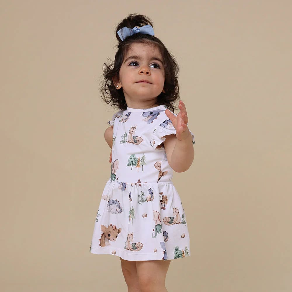 Dragon Short Sleeve Organic Dress - Baby Girl Clothing