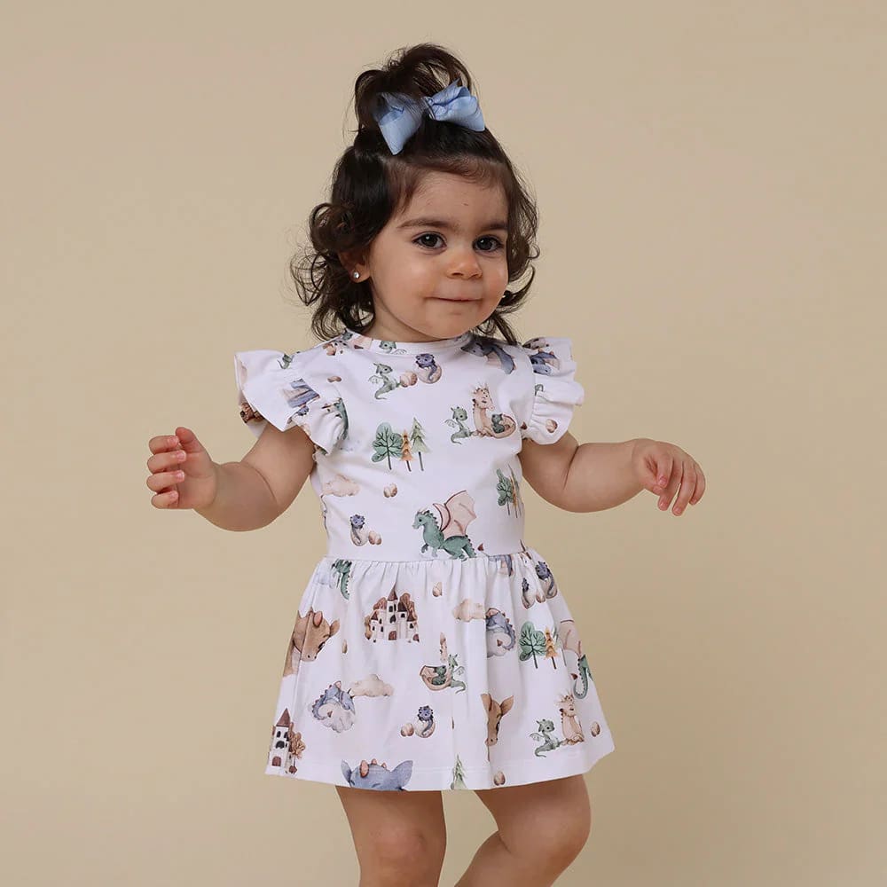 Dragon Short Sleeve Organic Dress - Baby Girl Clothing