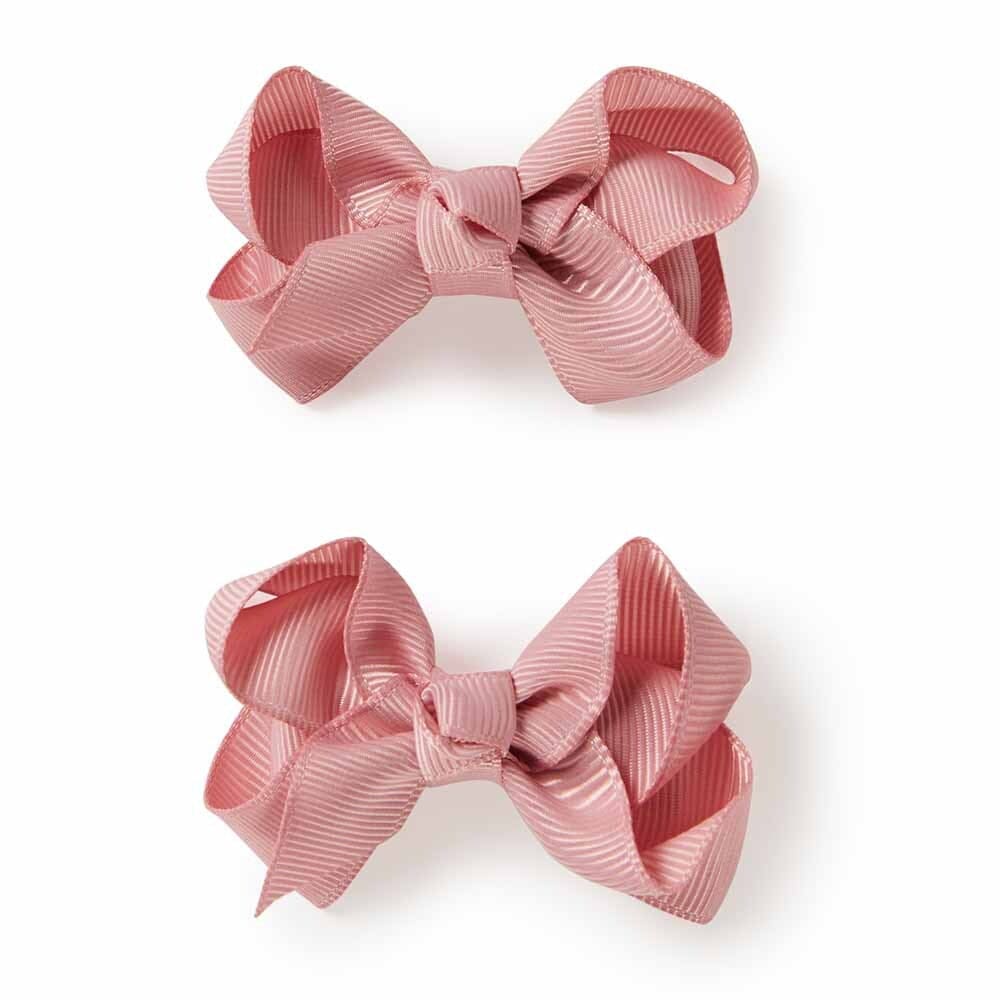 Dusty Pink Clip Bows Small Piggy Tail Pair - Hair Accessories