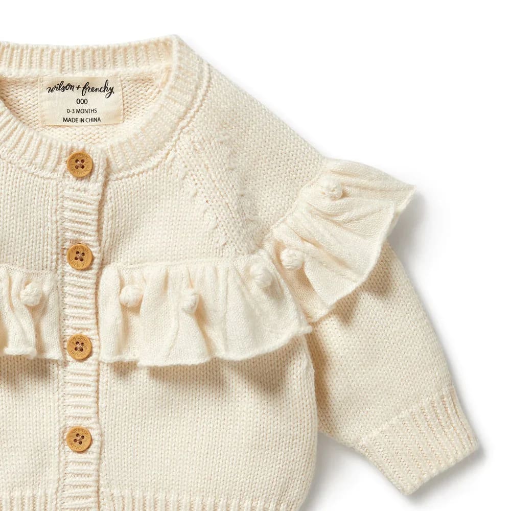 Ecru Knitted Ruffle Cardigan - Baby Girl Clothing