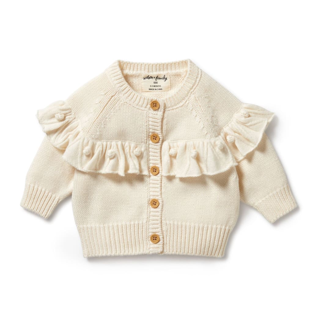 Ecru Knitted Ruffle Cardigan - Baby Girl Clothing