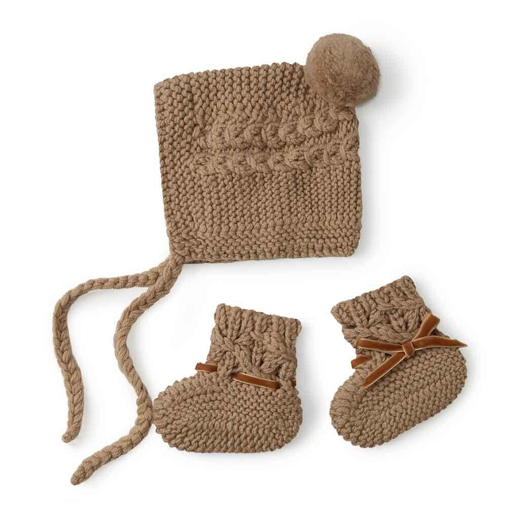 Fawn Merino Wool Bonnet & Booties - Baby Clothes