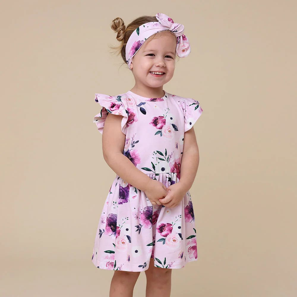 Floral Kiss Short Sleeve Organic Dress - Baby Girl Clothing