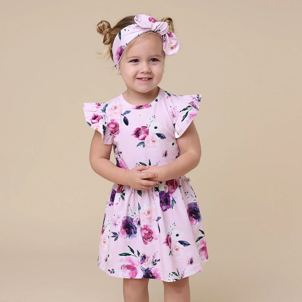 Floral Kiss Short Sleeve Organic Dress - Baby Girl Clothing