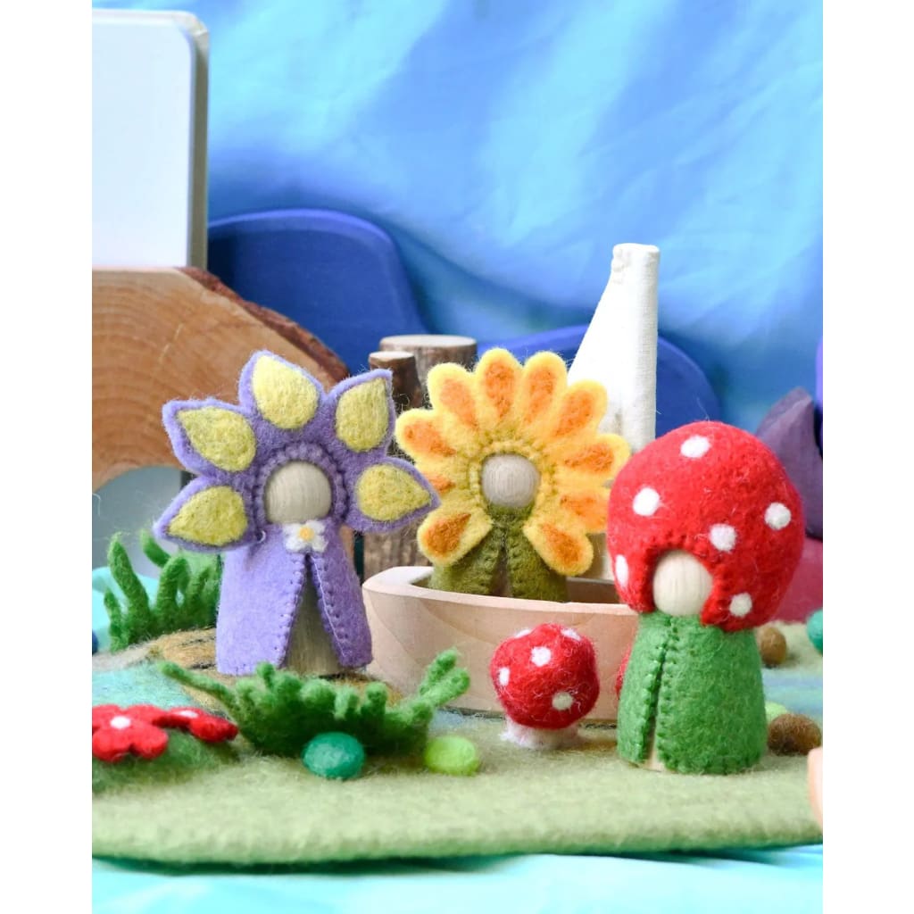 Floral Peg Dolls Set - Sunflower Iris and Toadstool - Dolls &amp; Accessories