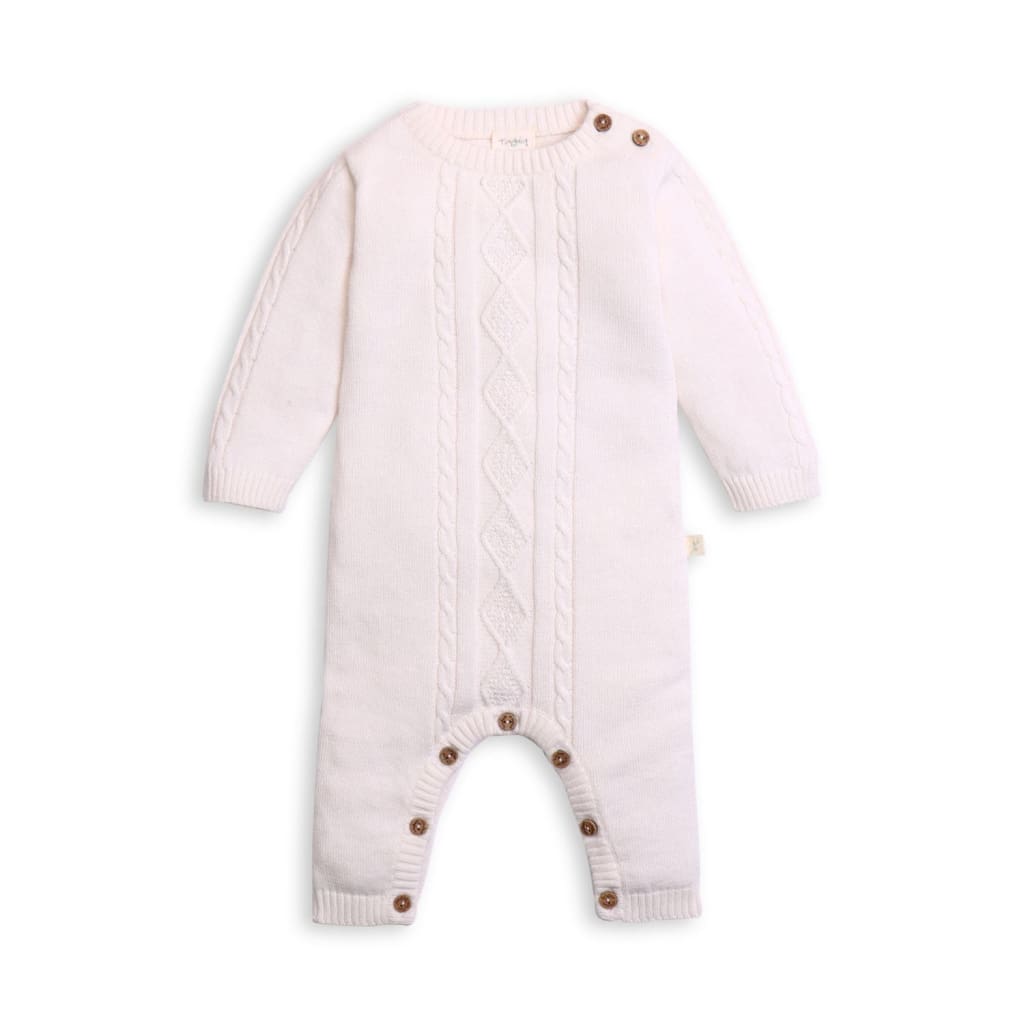 Growsuit Cable Knit Snow White - Baby Girl Clothing