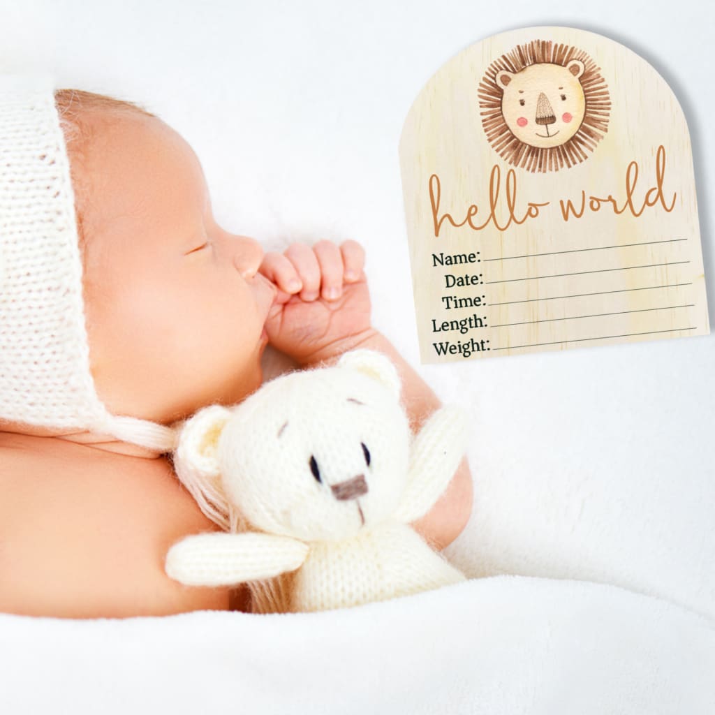 Hello World Lion Wooden Arch Birth Disc - Baby