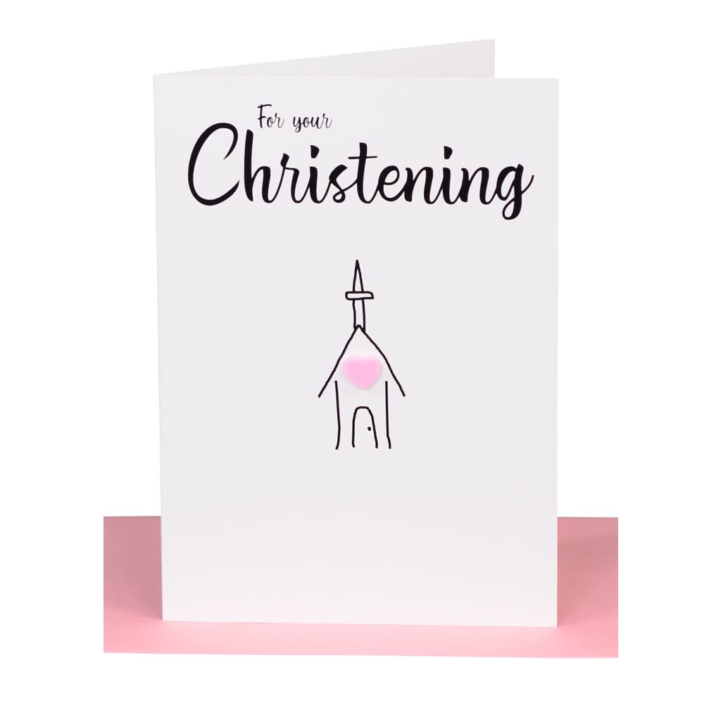 Large Greeting Cards - Christening - Girls Pink Heart - Gifts