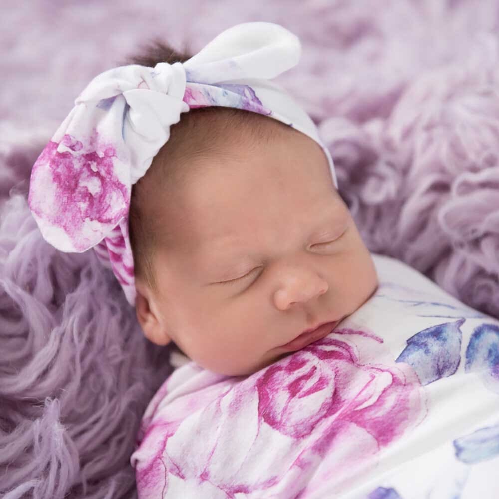 Lilac Skies - Baby Jersey Wrap &amp; Topknot Set - Muslins Wraps &amp; Swaddles
