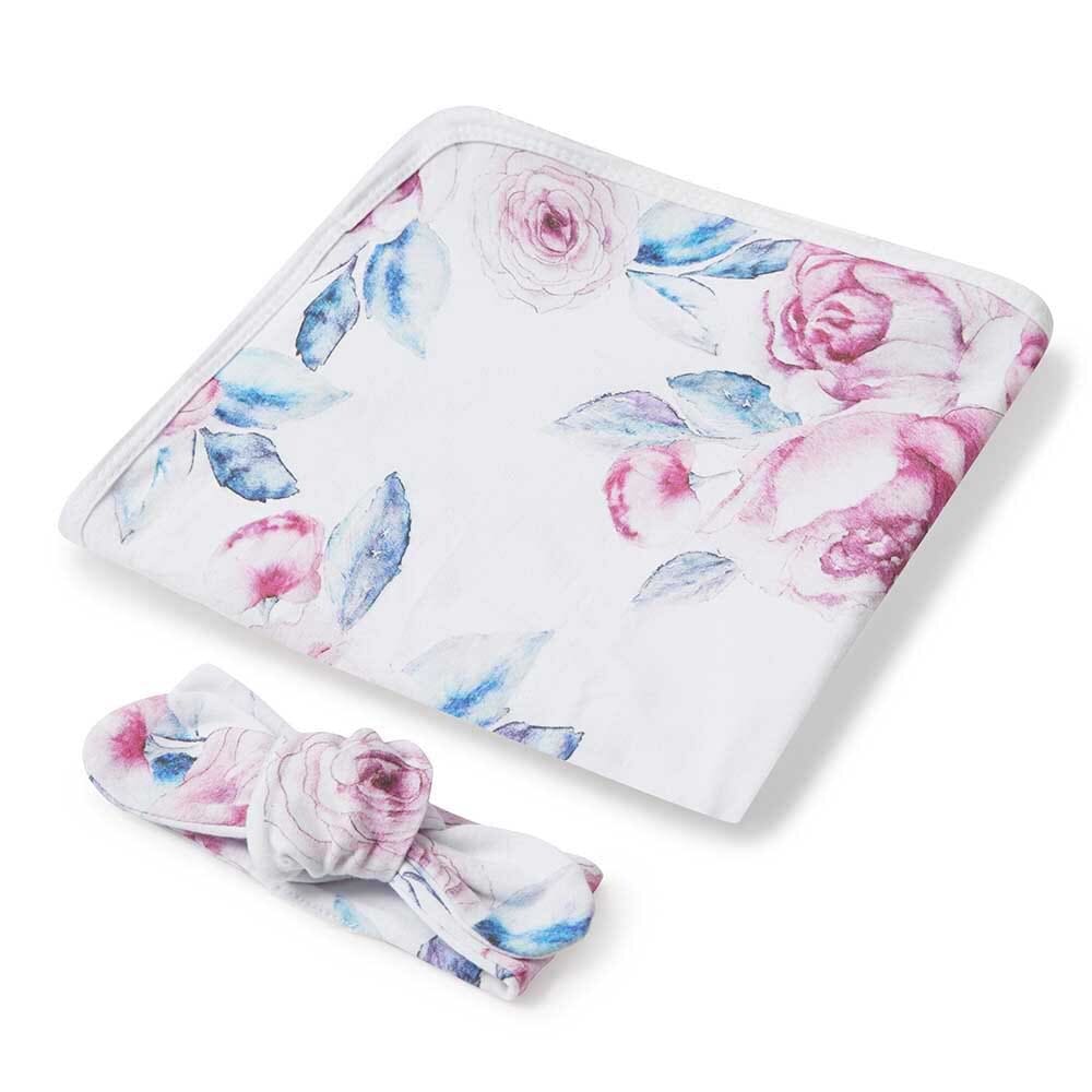 Lilac Skies - Baby Jersey Wrap &amp; Topknot Set - Muslins Wraps &amp; Swaddles