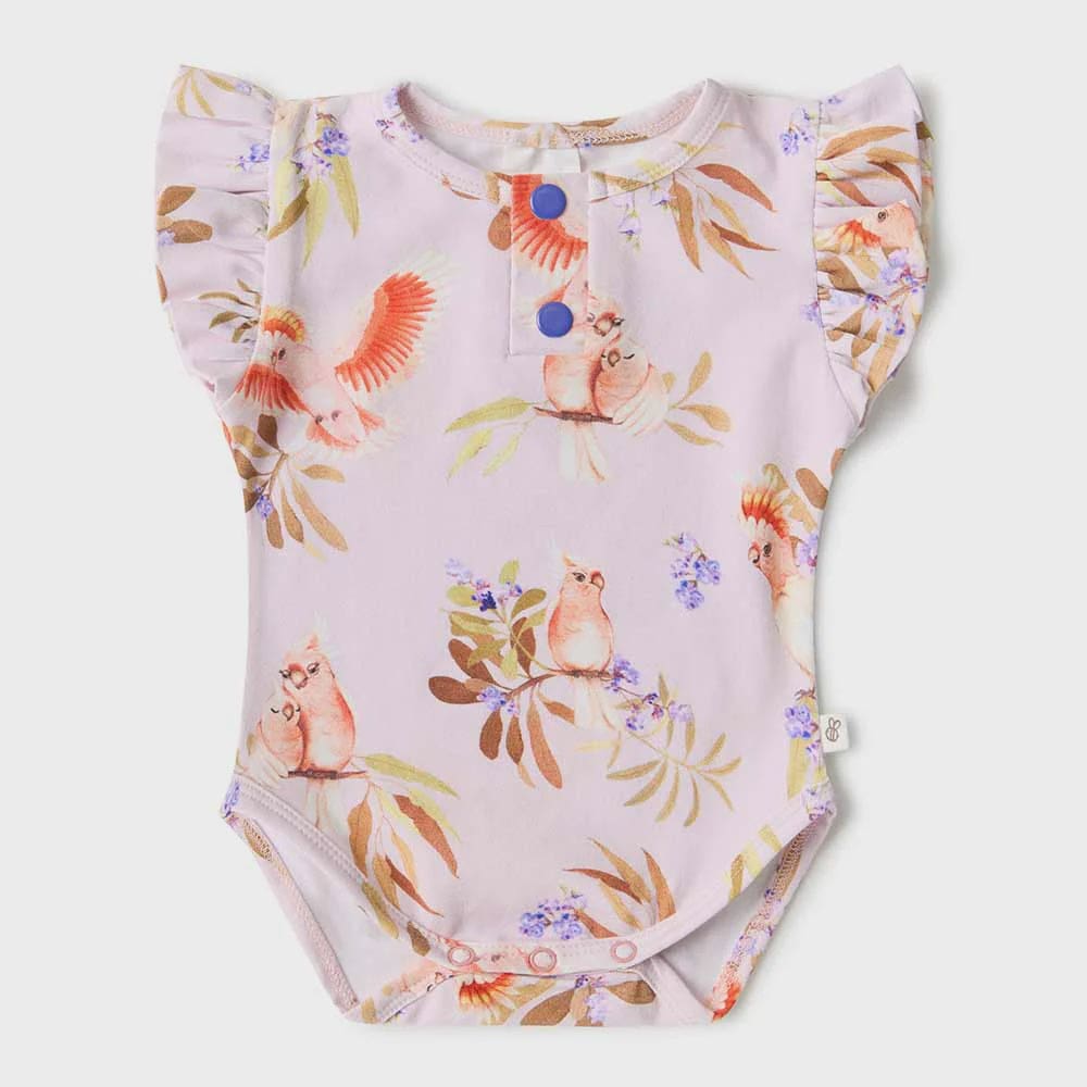 Major Mitchell Short Sleeve Organic Bodysuit with Frill - Baby Girl Clothing