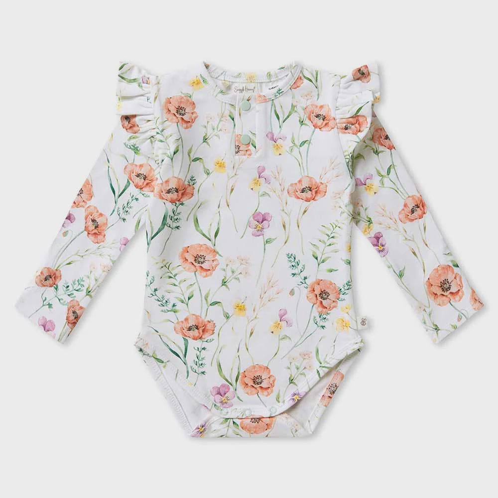 Meadow Long Sleeve Organic Bodysuit with Frill - Girls Clothing