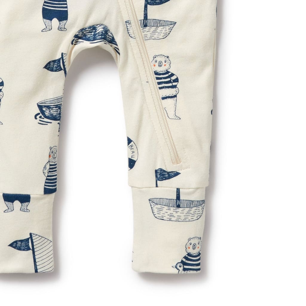 Nautical Bear Organic Zipsuit with Feet - Baby Boy Clothing