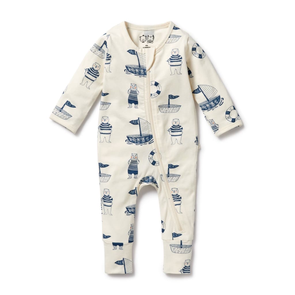 Nautical Bear Organic Zipsuit with Feet - Baby Boy Clothing