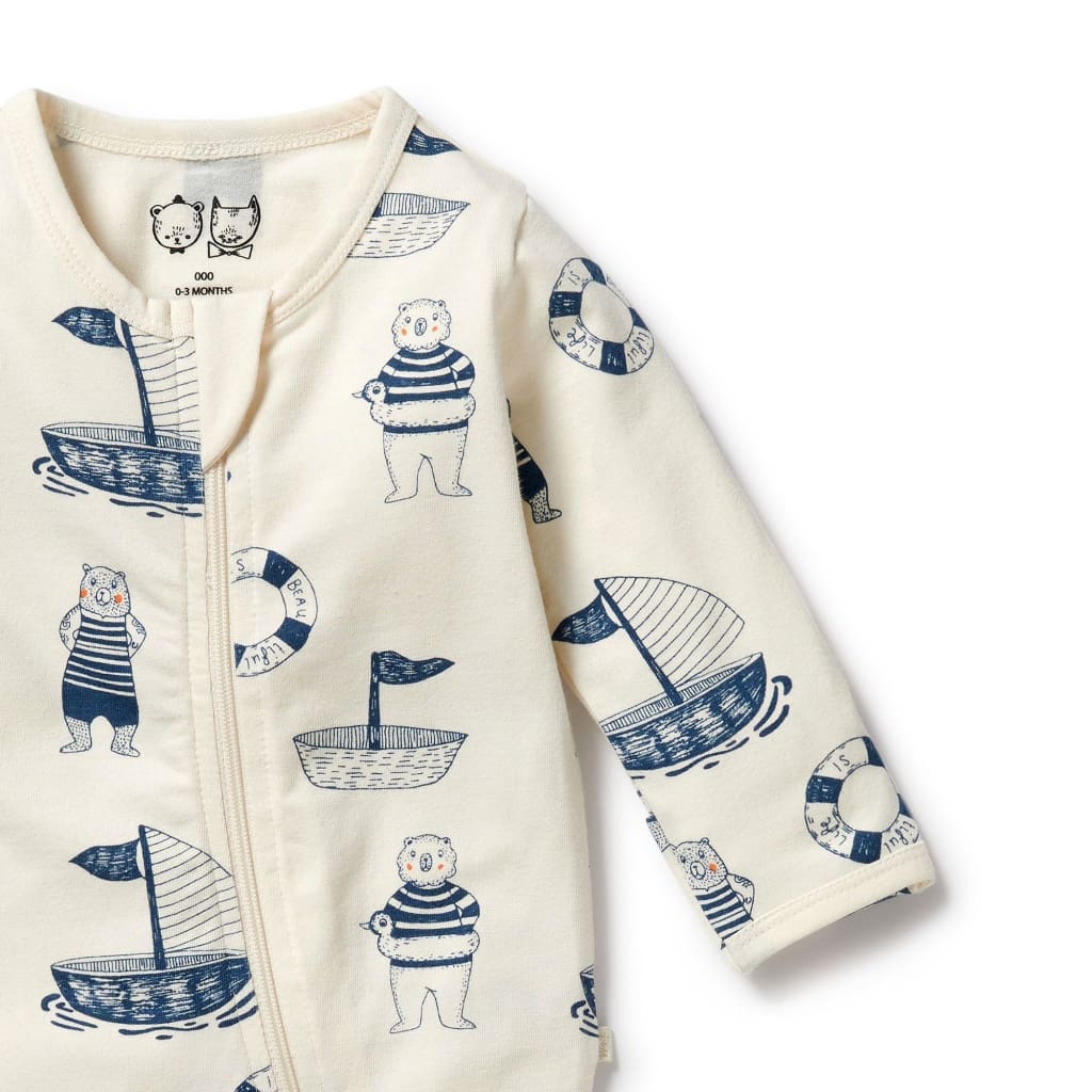 Nautical Bear Organic Zipsuit with Feet - Baby Boy Clothing