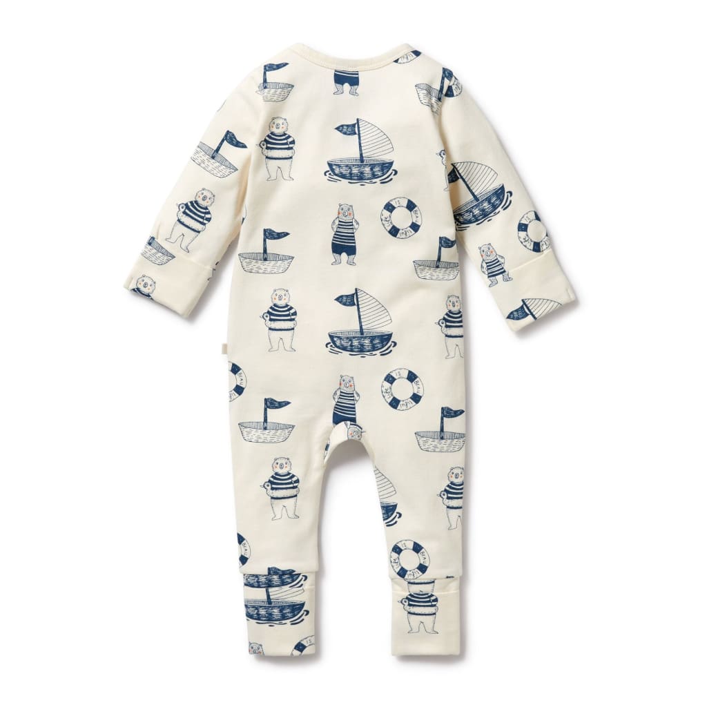 Nautical Bear Organic Zipsuit with Feet - Baby Boy Clothing