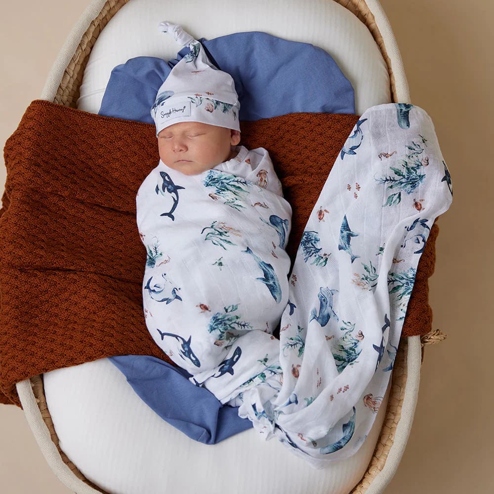 Ocean Organic Muslin Wrap - Muslins &amp; Swaddle Wraps