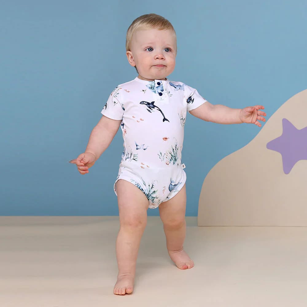 Ocean Short Sleeve Organic Bodysuit - Baby Boy Clothing