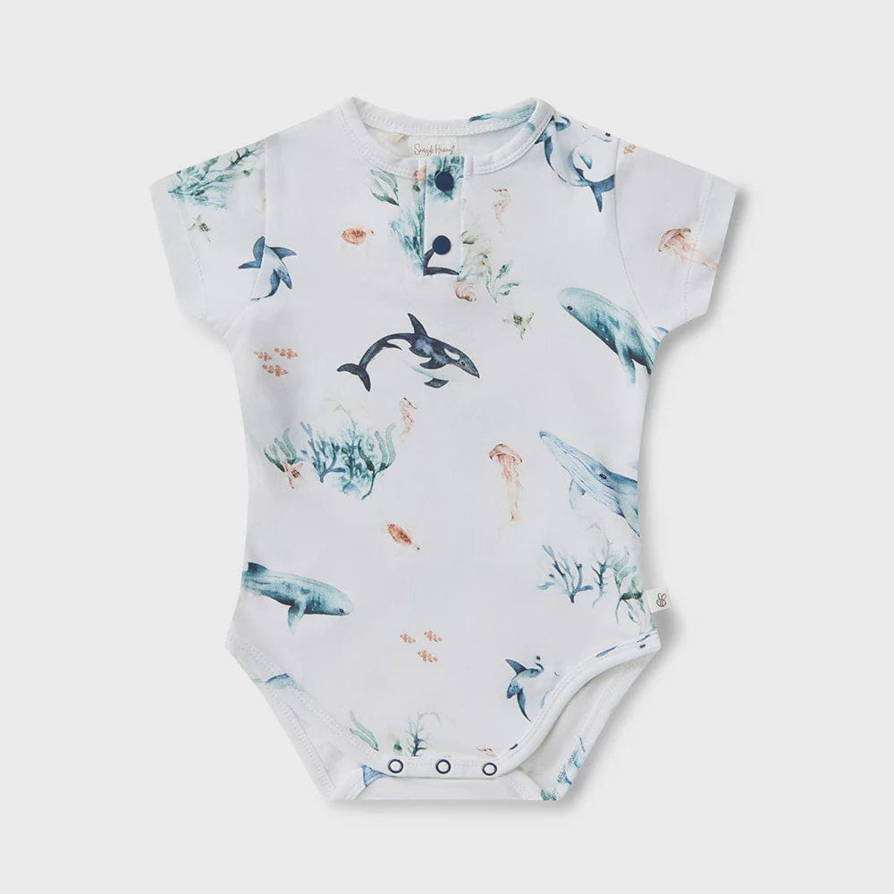 Ocean Short Sleeve Organic Bodysuit - Baby Boy Clothing