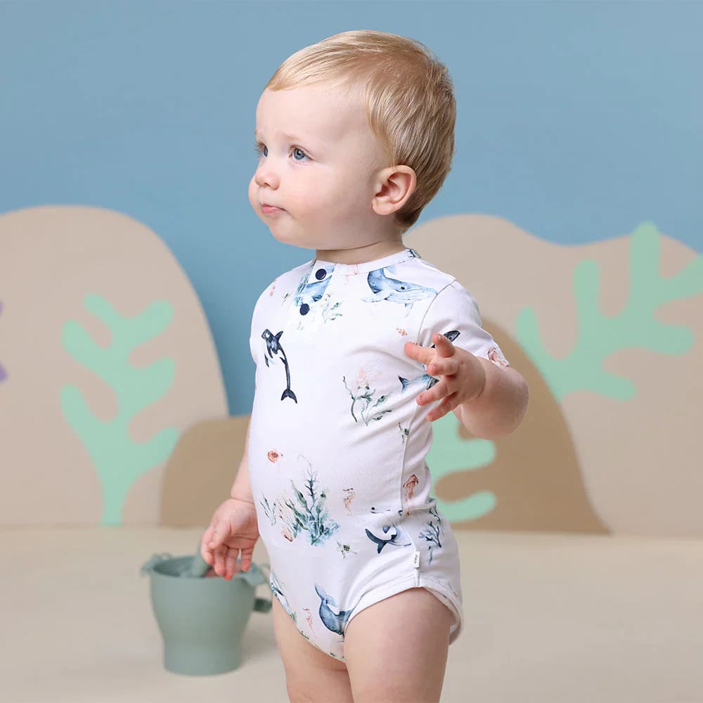 Ocean Short Sleeve Organic Bodysuit - Baby Boy Clothing