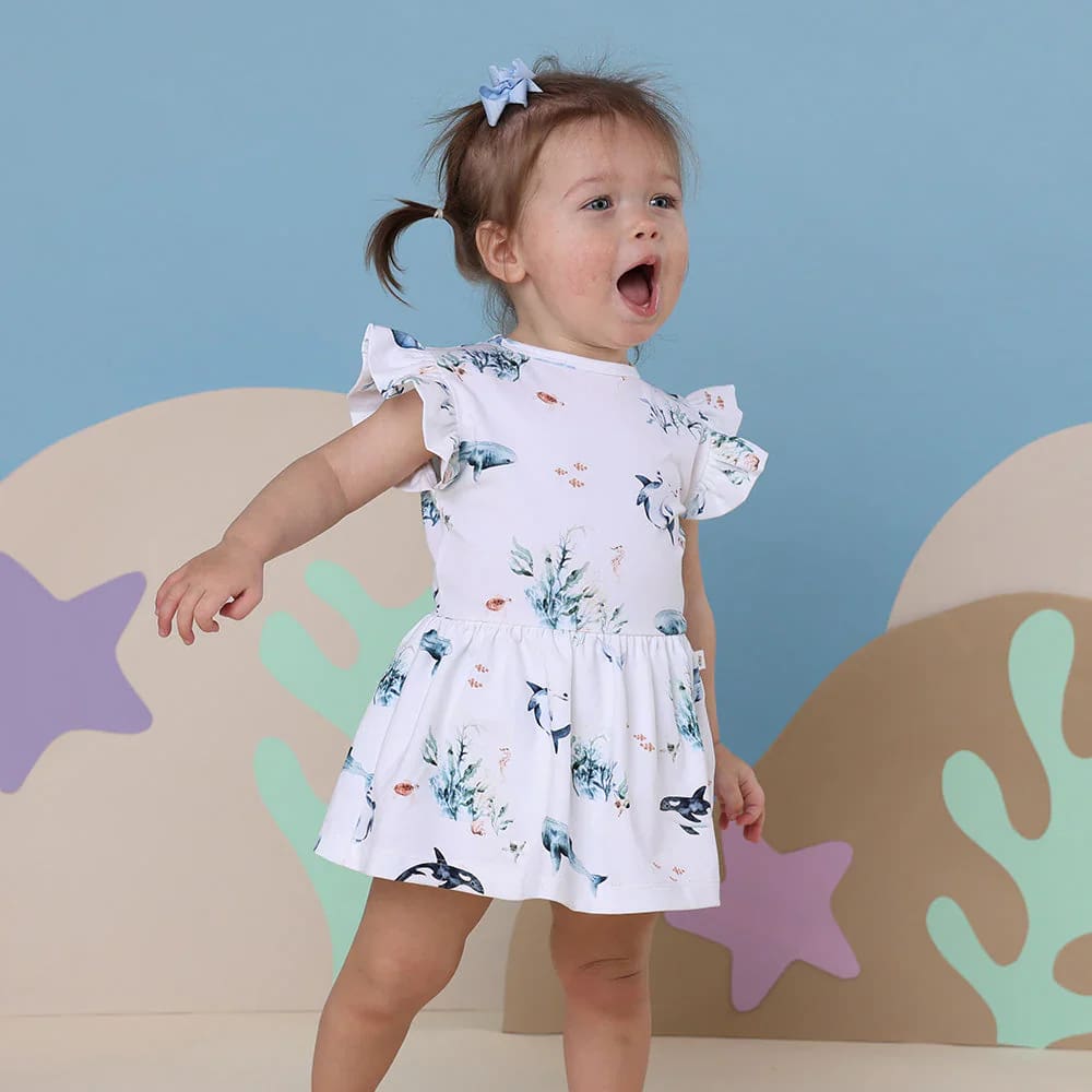 Ocean Short Sleeve Organic Dress - Baby Girl Clothing