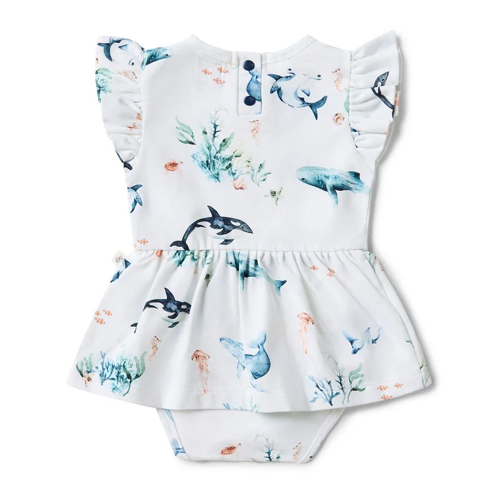 Ocean Short Sleeve Organic Dress - Baby Girl Clothing