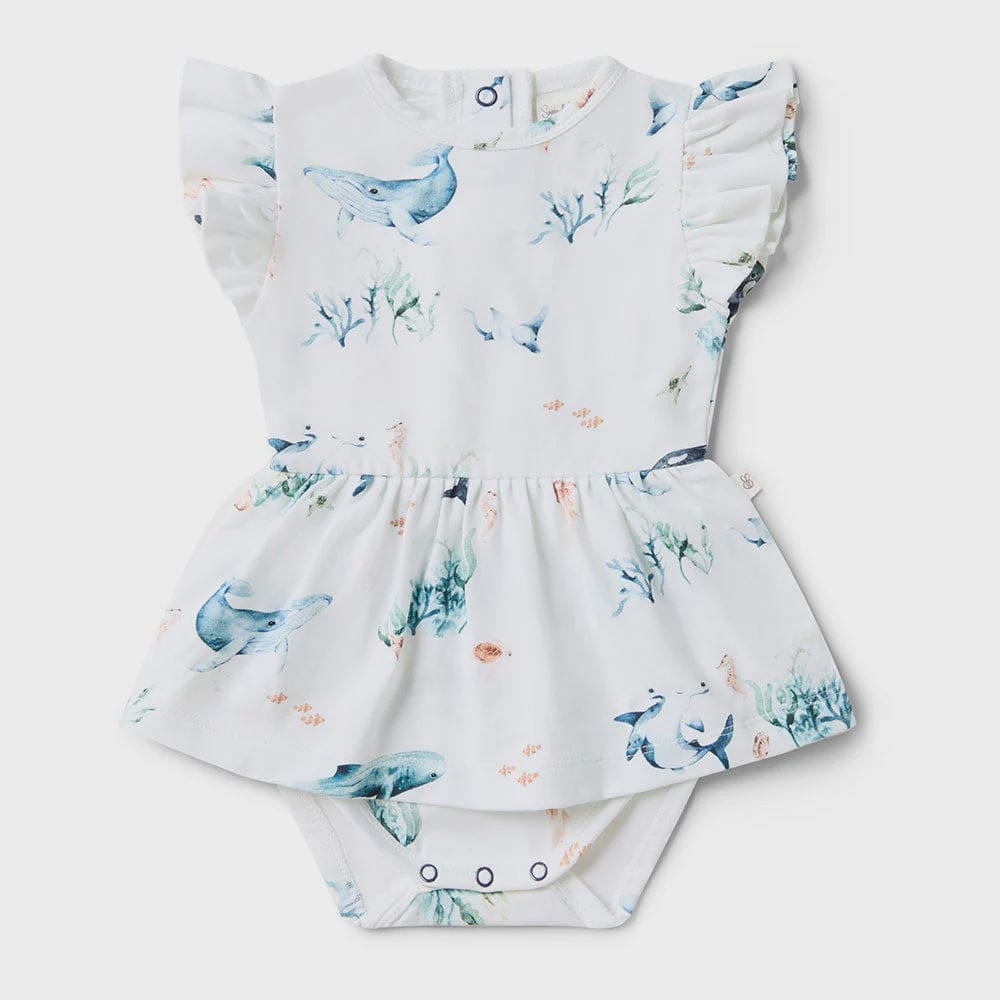 Ocean Short Sleeve Organic Dress - Baby Girl Clothing