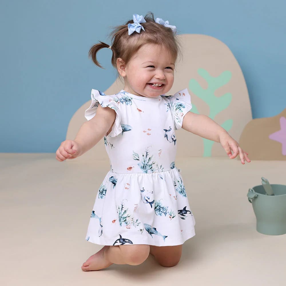 Ocean Short Sleeve Organic Dress - Baby Girl Clothing