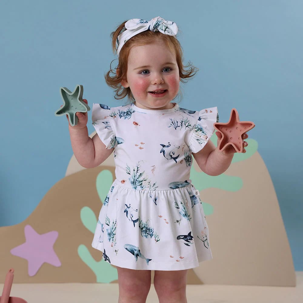 Ocean Short Sleeve Organic Dress - Baby Girl Clothing