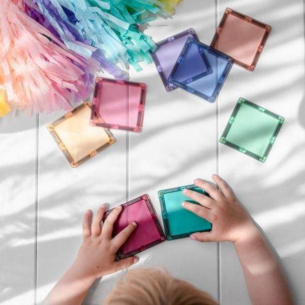 Magnetic tiles by Connetix in pastel shades