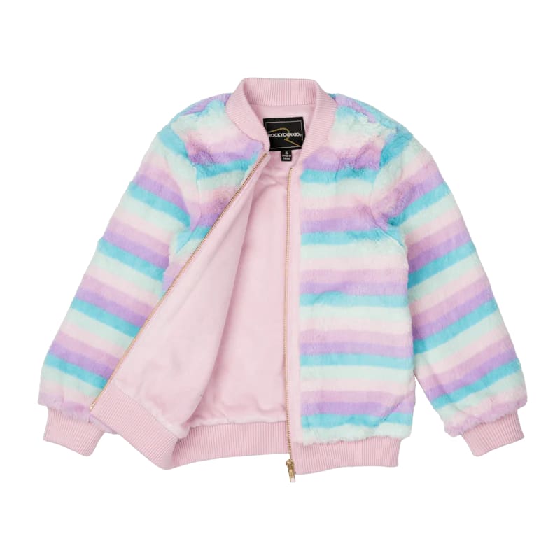 Pastel Stripe Faux Fur Jacket - Girls Clothing