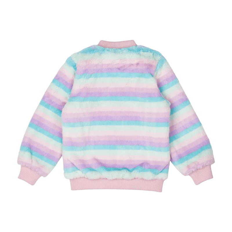 Pastel Stripe Faux Fur Jacket - Girls Clothing
